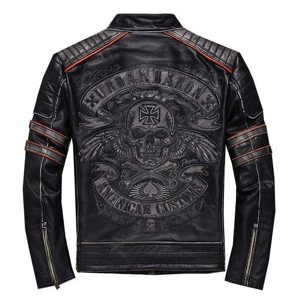 Jaqueta de Couro Legitimo Motoqueiro Caveira Roots