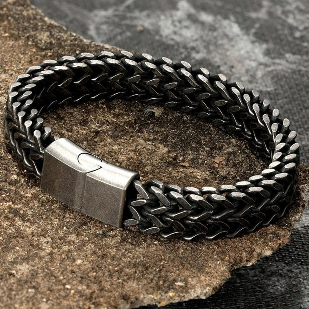 Gothic Bracelet Men's Black Leather Skull Bracelet Stainless